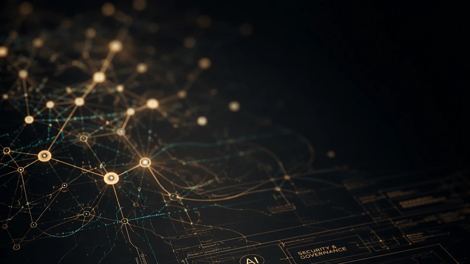 Réseau de points lumineux et lignes sur fond sombre, représentant des connections technologiques.