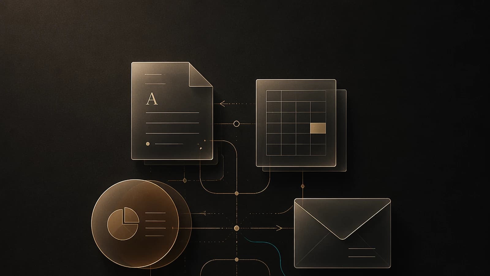 Icônes illustrant des applications Microsoft 365 connectées, sur fond sombre.