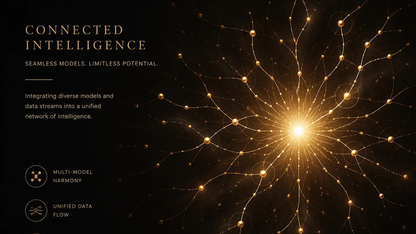 Réseau de données dorées, symbolisant l'intelligence connectée et l'intégration des modèles.
