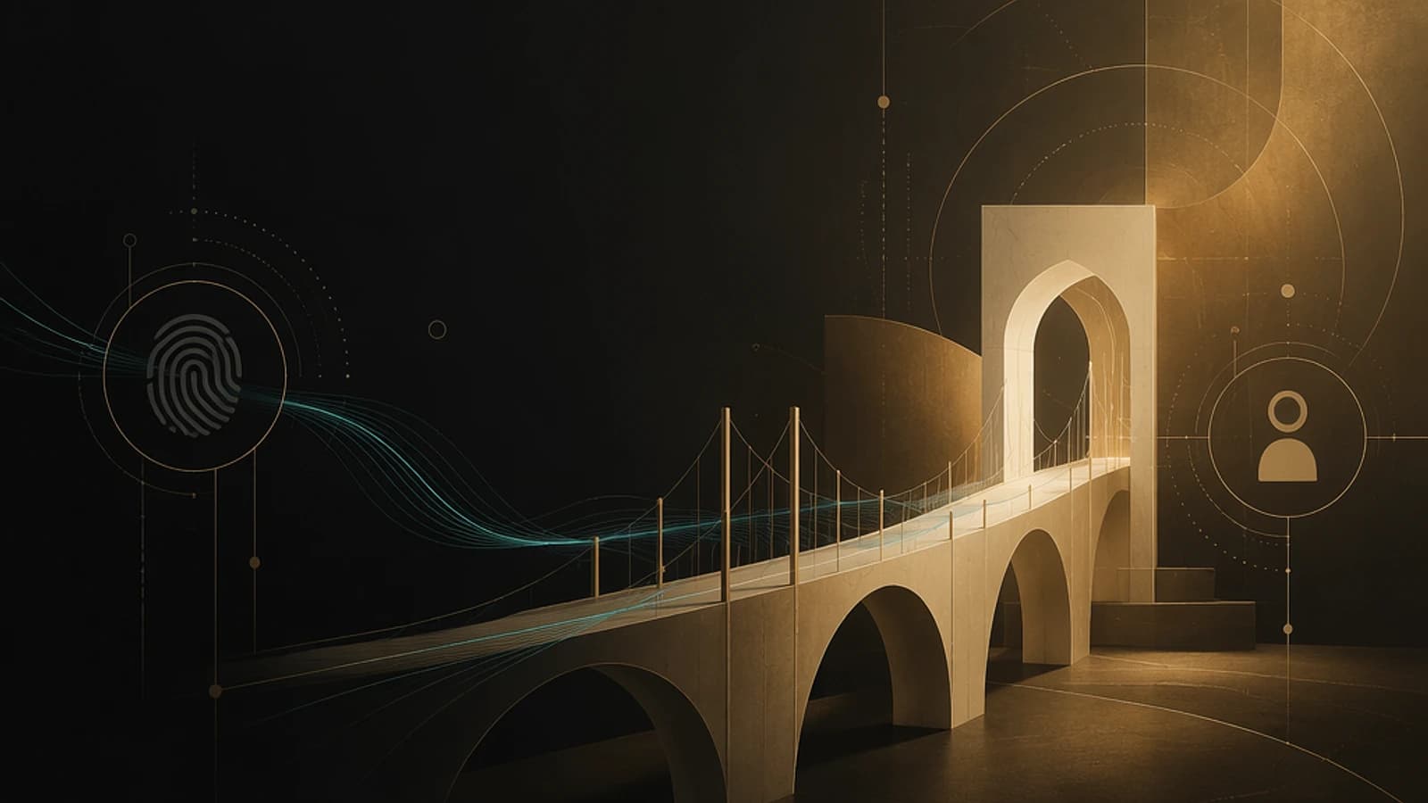 Pont stylisé évoquant la connexion et la sécurité numérique.