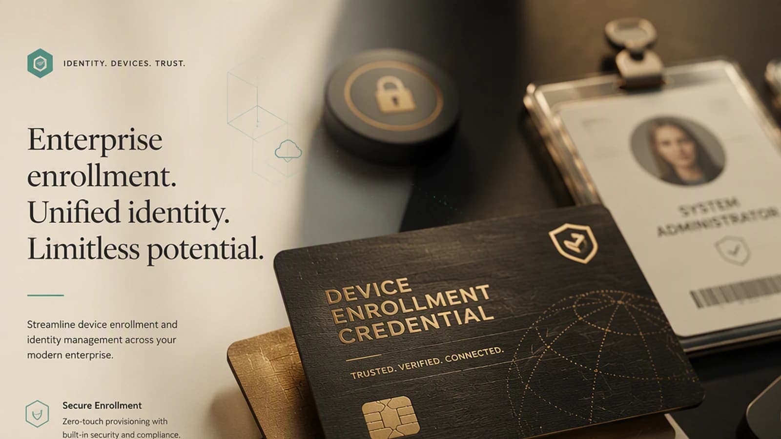 Carte d'inscription sécurisée sur un fond neutre avec des identifiants professionnels.