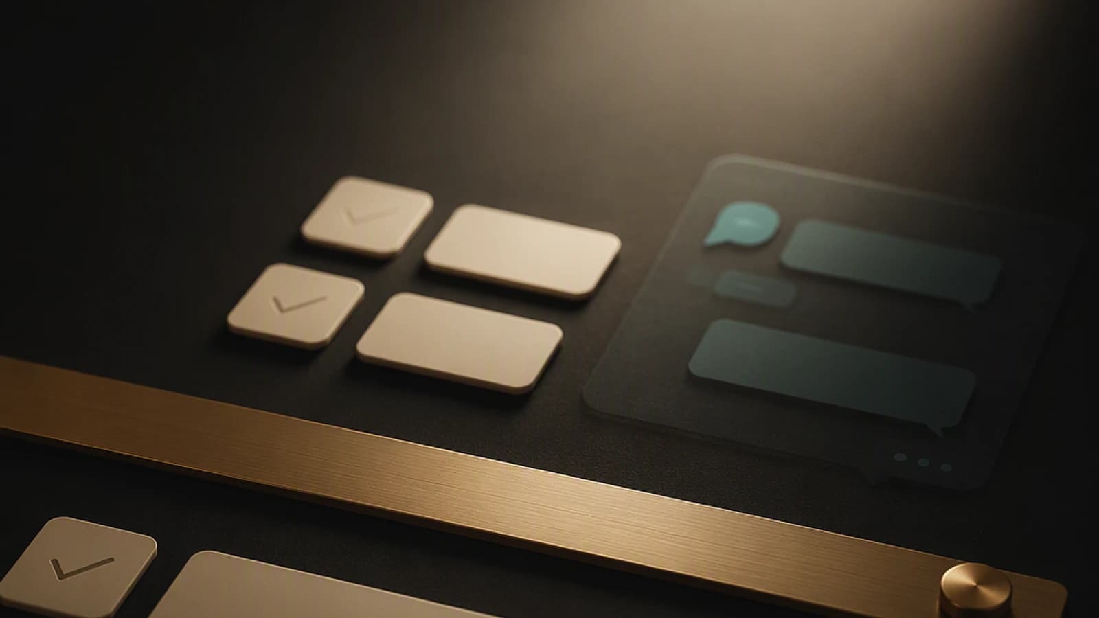 Boutons et éléments d'interface modernes sur un fond sombre.