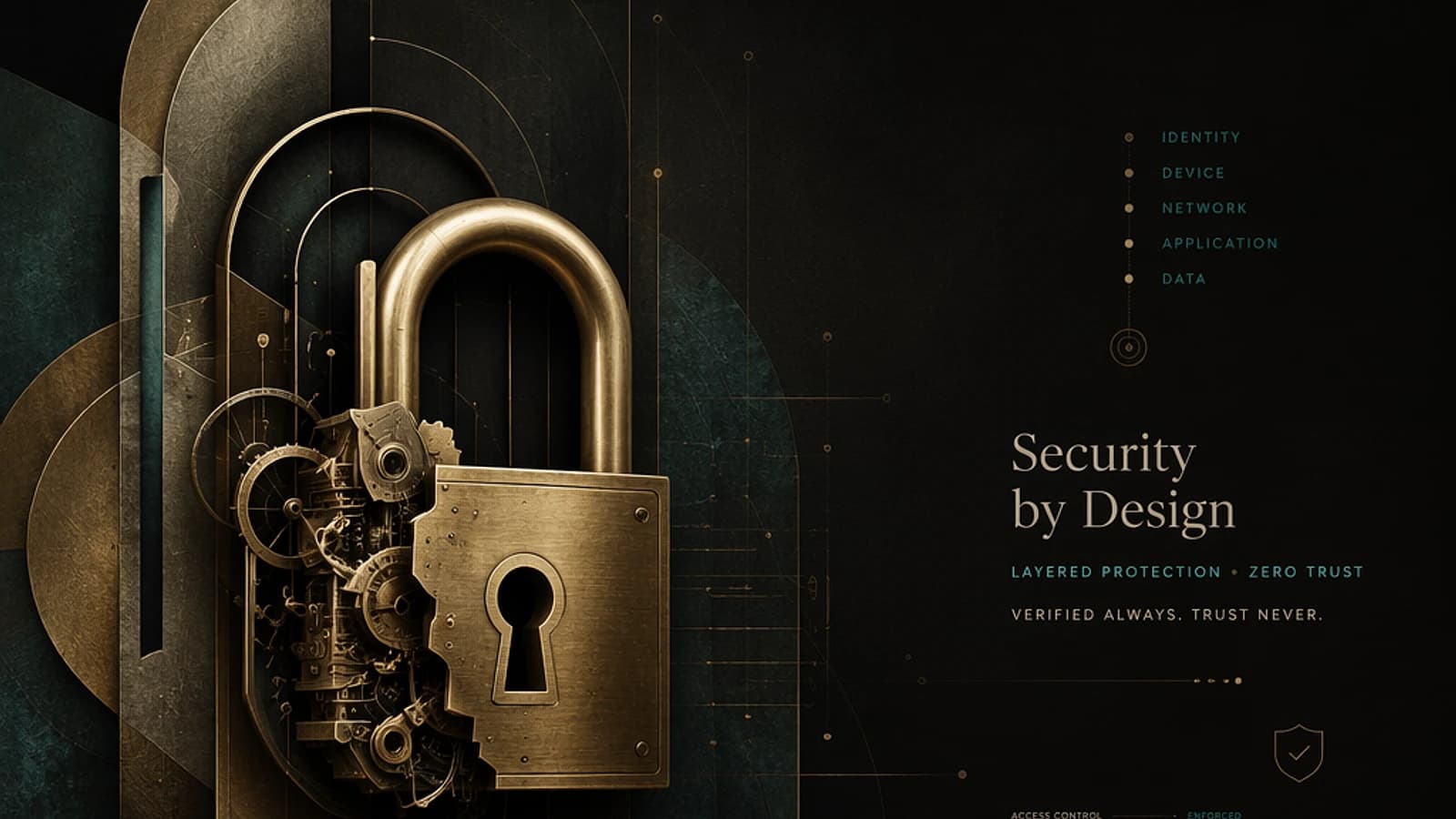 Cadenas stylisé avec des éléments graphiques abstraits et du texte sur la sécurité.