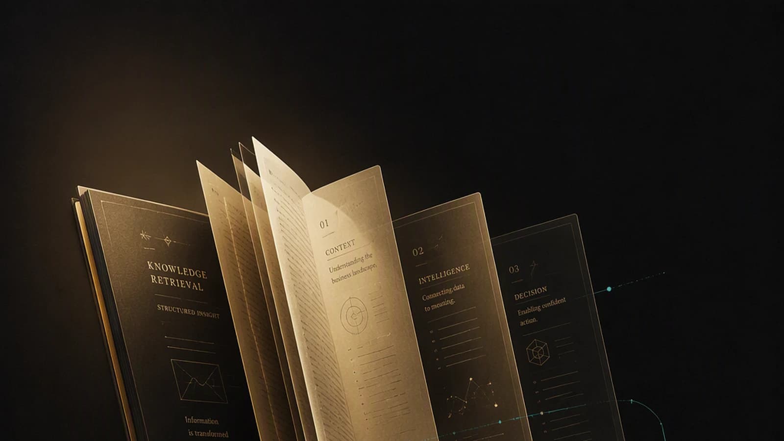 Livres ouverts présentant des concepts de gestion des connaissances et d'intelligence.