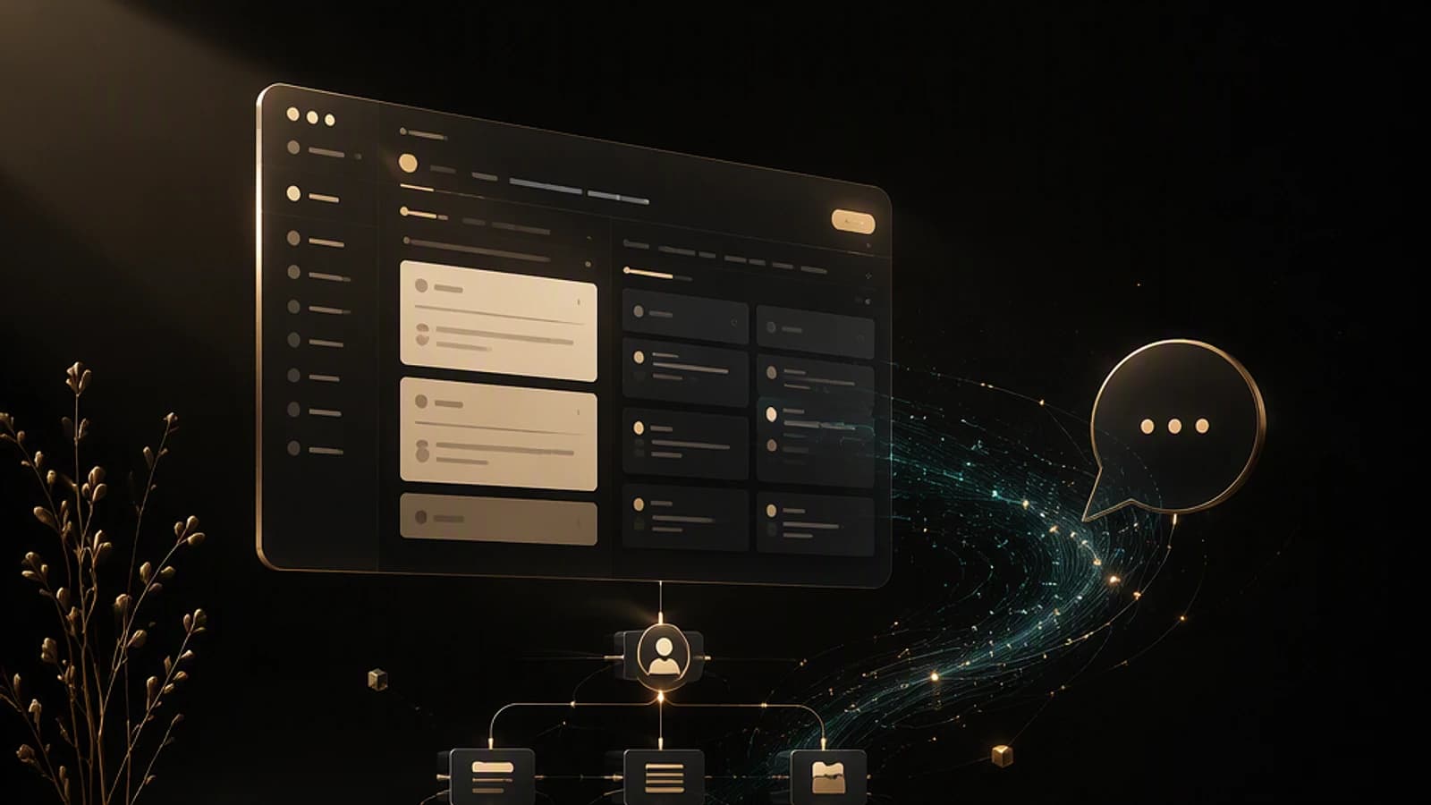 Interface d'application managée avec notifications et connexion à un chat.