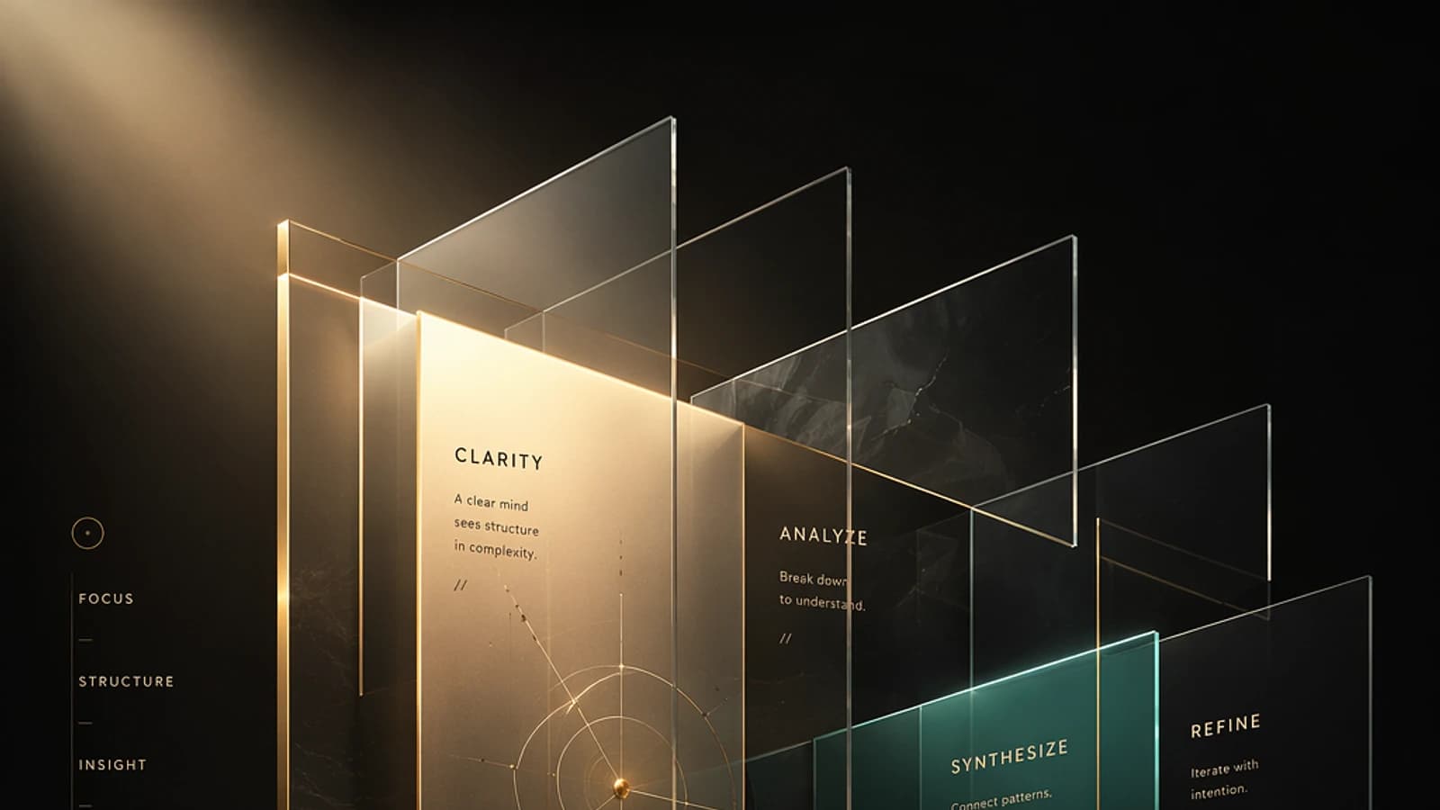 Quatre plaques de verre illustrant des concepts de productivité.