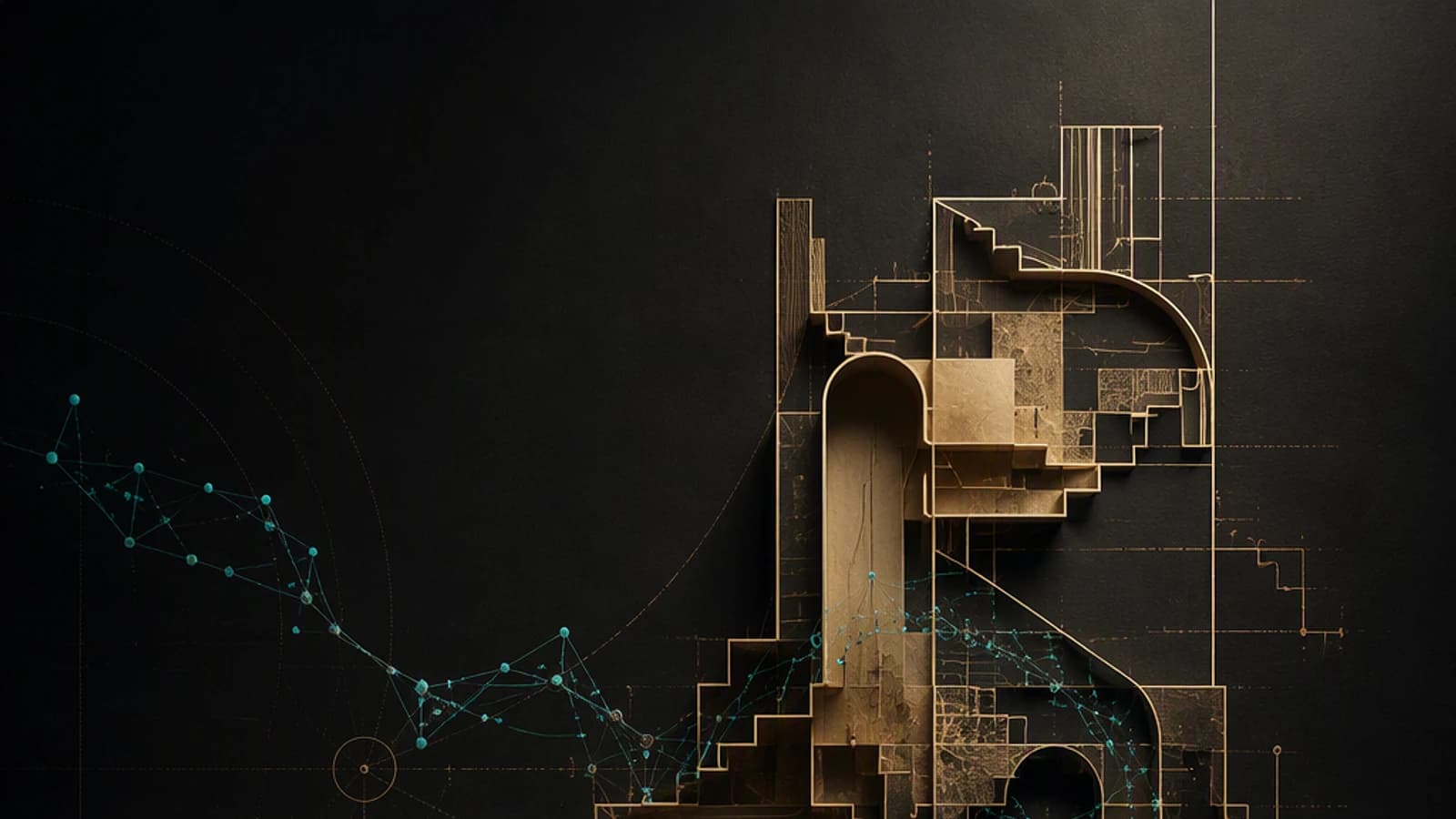 Design abstrait avec des éléments géométriques et des graphiques de données.