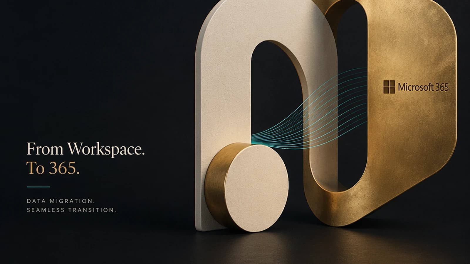 Transitions entre Workspace et Microsoft 365 avec éléments graphiques modernes.