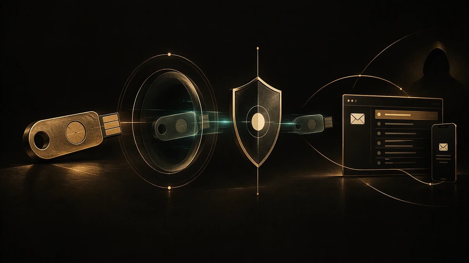 Schéma de sécurité Microsoft 365 reliant clé d’accès, bouclier et appareils connectés contre le rejeu de jetons.