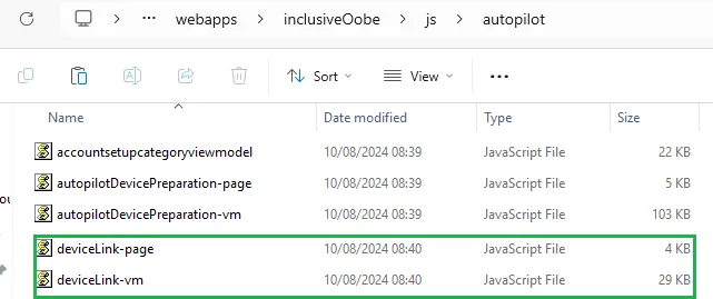 a couple of new javascript files showed up in the inclusiveoobe folder. Devicelink-page and devicelink-vm