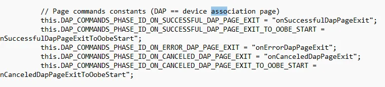 the second devicelink javascript showing the DAP == Device Association Page