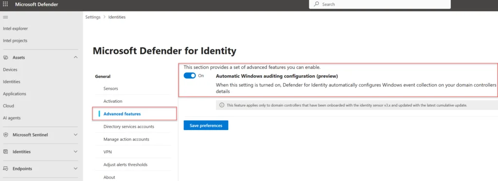 Activation de l'audit automatique dans Defender