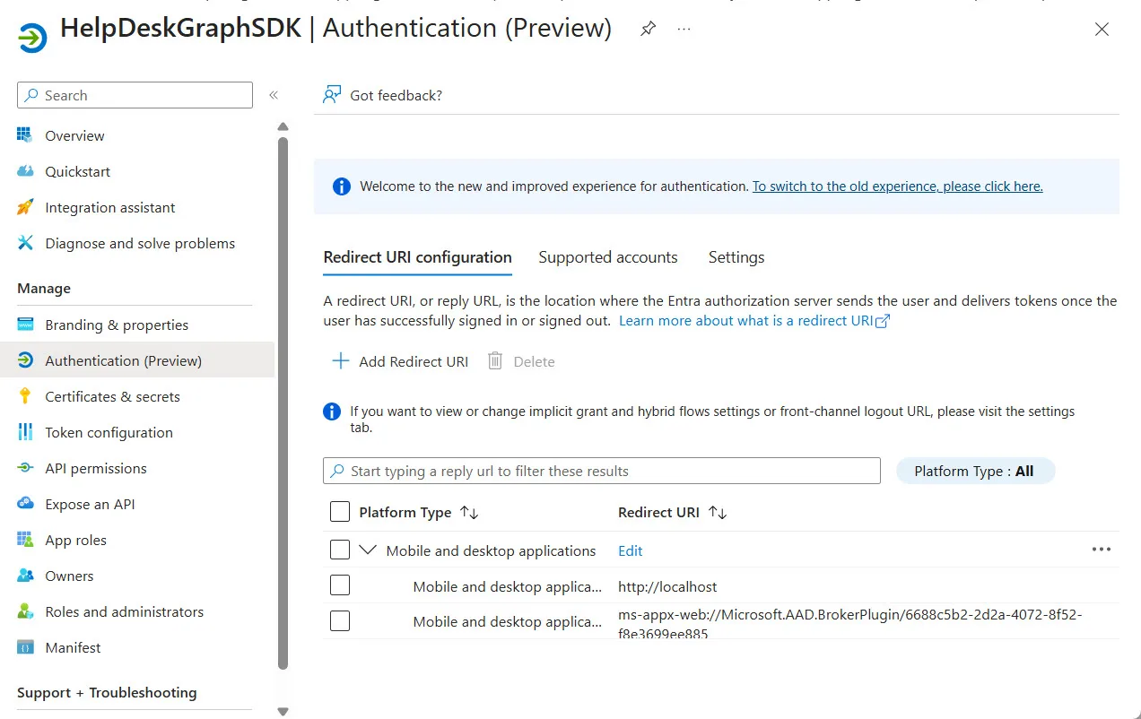 Redirect URIs for a Microsoft Graph PowerShell SDK app with WAM.
Configuring apps for interactive Graph sessions.