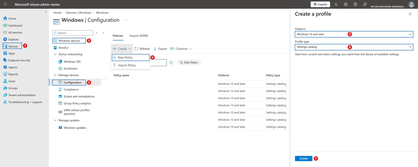 Creating the Settings Catalog configuration profile with Microsoft Intune