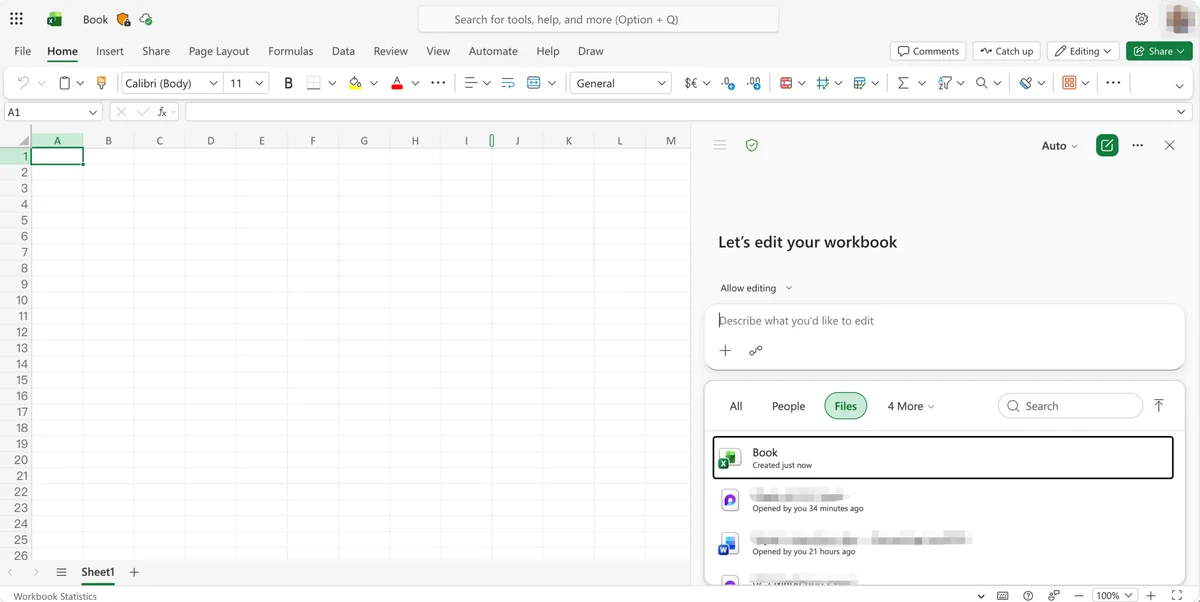 Interface de l’intégration des données dans Excel Agent