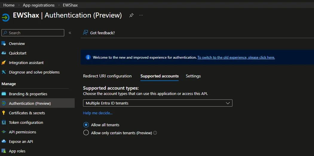 Interface de configuration des restrictions de tenant