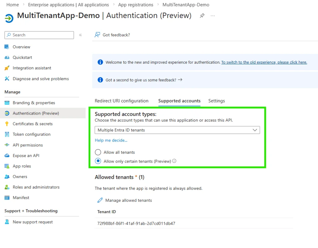 Allow only certain tenants preview