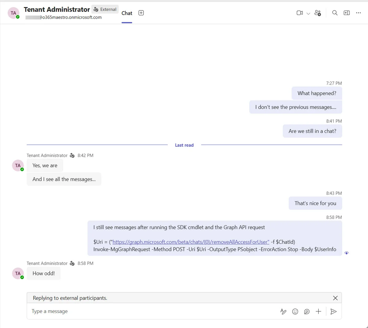 Messages supprimés dans un chat externe.